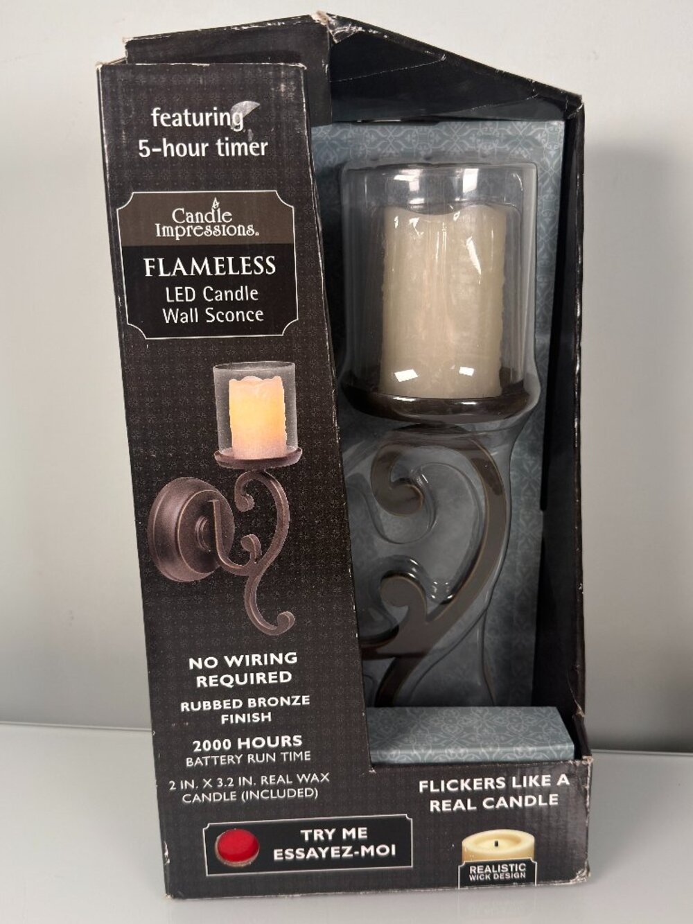 Candle Impressions Flameless LED Candle Wall Sconce Bronze Finish No Wiring
